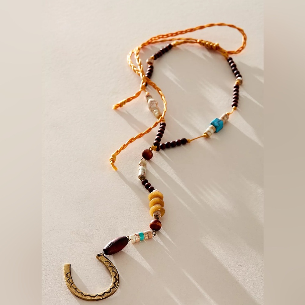 FREE PEOPLE Sunscape Long Pendant Necklace with Horseshoe